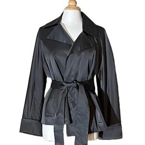 Chico's Satiny Wrap/Tie Open Blazer, Charcoal Gray, Cuffed Sleeves, Size M